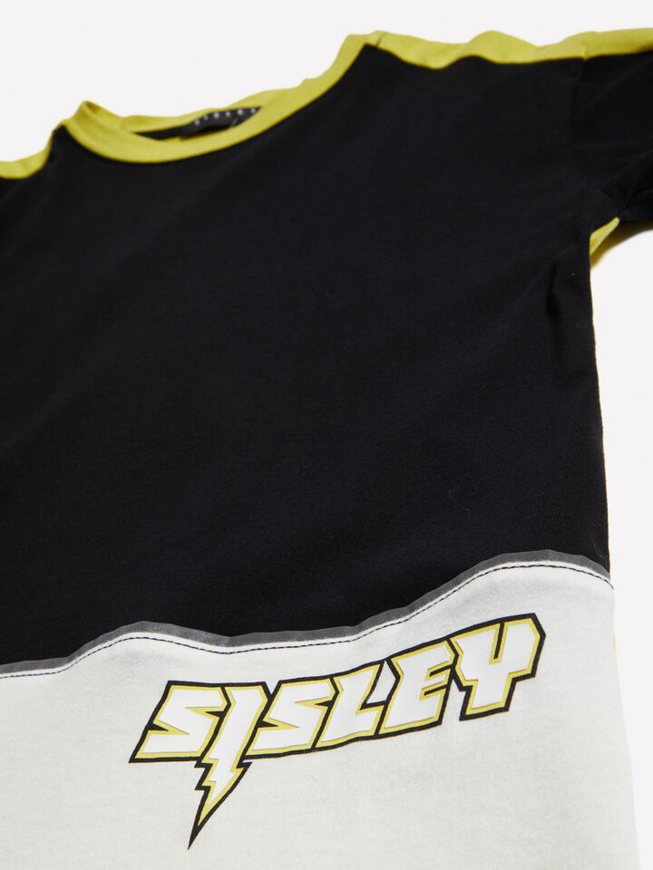 Yellow color block t-shirt with print - boys' long sleeve t-shirts - Multi-color | Sisley Young image number 3